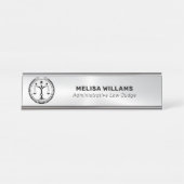 Metallic Zilver Look en Zwart Bureau Naambordje (Voorkant)