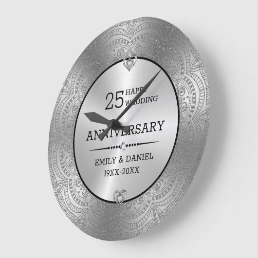 Metallic zilver mandala 25e Jubileum sjabloon Grote Klok (Hoek)