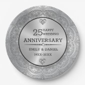 Metallic zilver mandala 25e Jubileum sjabloon Papieren Bordje (Voorkant)