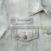 Metallic Zilver Moderne Paw Print Veterinair Naamplaatje (In situ)