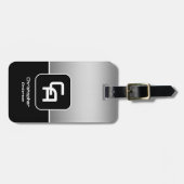 Metallic zilver monogram bagagelabel (Voorkant horizontaal)