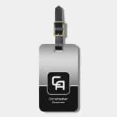Metallic zilver monogram bagagelabel (Voorkant verticaal)