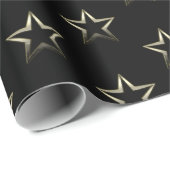 Metallic zilver sterren op zwart cadeaupapier (Rol Hoek)