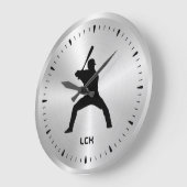 Metallic Zilver Zwart Baseball Speler Silhouet Grote Klok (Hoek)