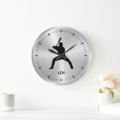 Metallic Zilver Zwart Baseball Speler Silhouet Grote Klok (Huis)