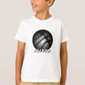 Metallic zilver zwart basketbal bal naam T-shirt (Voorkant)