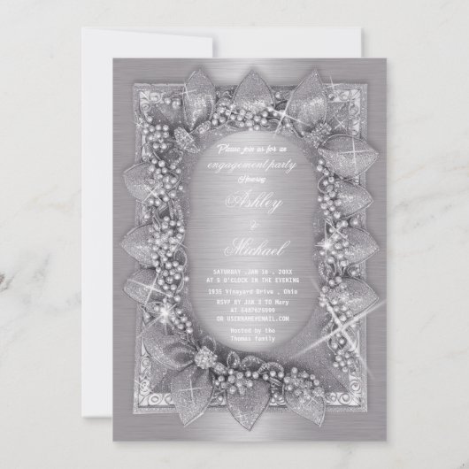 Metallic zilveren bladeren luxe modieuze chic kaart (Achterkant)