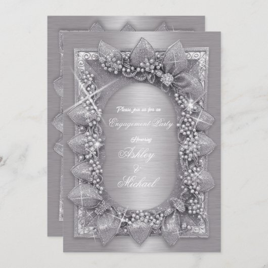 Metallic zilveren bladeren luxe modieuze chic kaart (Voorkant / Achterkant)