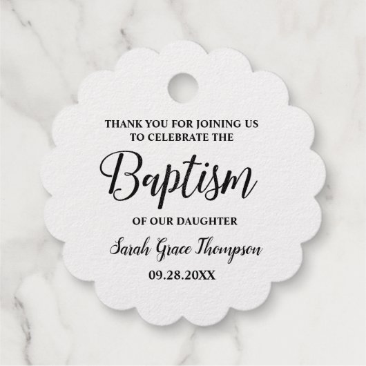 Metallic zilveren bloem doop baby meisje dank u bedankjes labels (Achterkant)