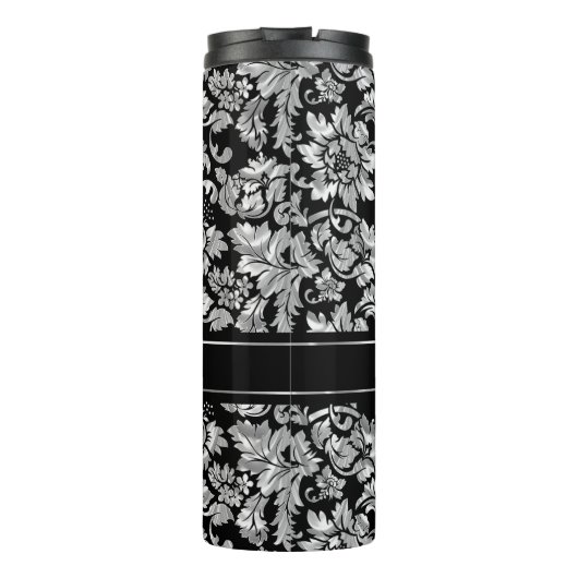 Metallic zilveren bloemdamast thermosbeker (Achterkant)