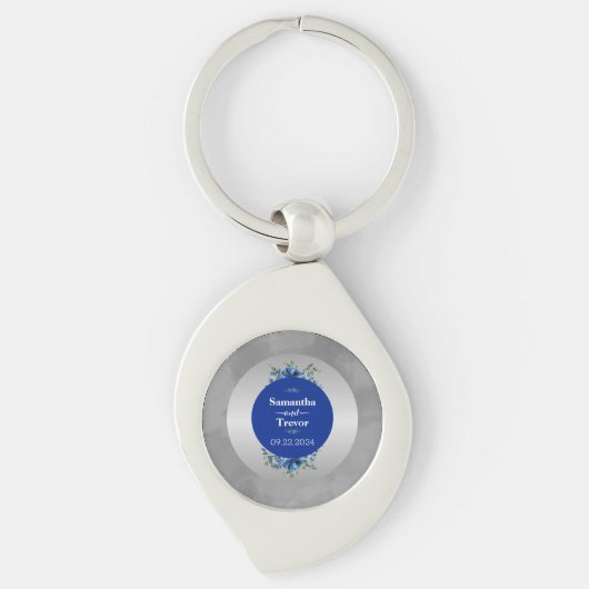 Metallic zilveren bloesems & bloemige elegantie sleutelhanger (Voorkant)