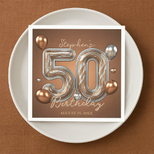 Metallic Zilveren en Bronzen Ballonnen 50e Verjaar Servet