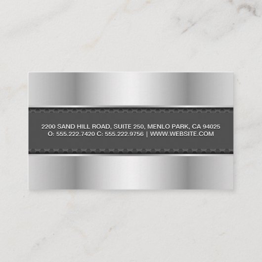 Metallic Zilveren Grijs Banner Visitekaartje (Achterkant)