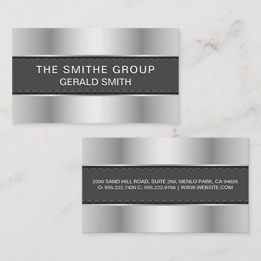 Metallic Zilveren Grijs Banner Visitekaartje (Voorkant / Achterkant)