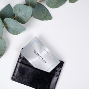 Metallic zilveren grijze achtergrond en blauwe ran visitekaartje