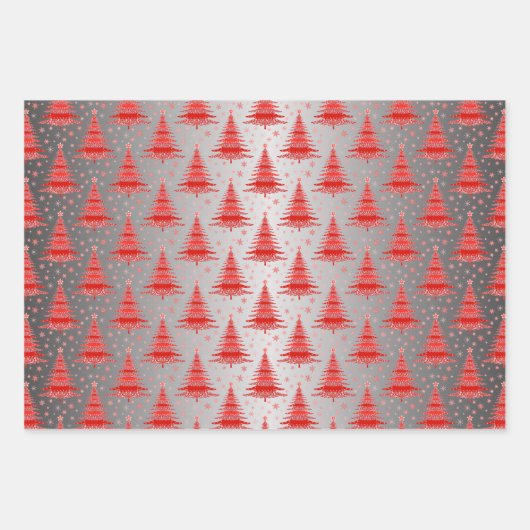 Metallic zilveren kerstbomen patroon glitter inpakpapier vel (Voorkant)