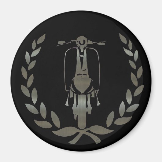 Metallic zilveren scooter en laurier magneet (Voorkant)