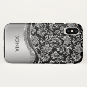 Metallic zilvergrijs bloemdamast Case-Mate iPhone case (Achterkant (horizontaal))