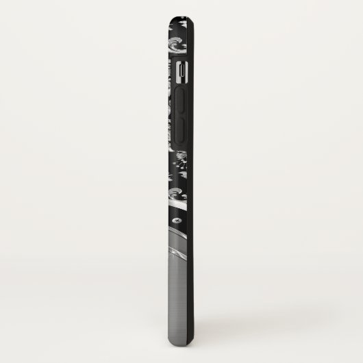 Metallic zilvergrijs bloemdamast Case-Mate iPhone case (Achterkant/links)