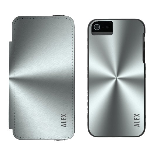 Metallic zilvergrijs roestvrij staal look incipio iPhone portemonnee hoesje (Naast elkaar)