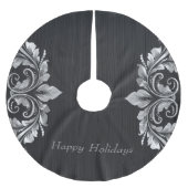 Metallic zilvergrijs wervelt over zwarte achtergro kerstboom rok (Voorkant)