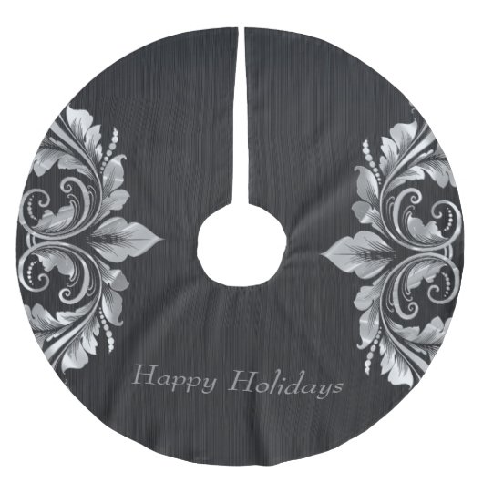 Metallic zilvergrijs wervelt over zwarte achtergro kerstboom rok (Voorkant)