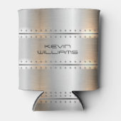 Metallic zilvergrijze strepen blikjeskoeler (Voorkant)