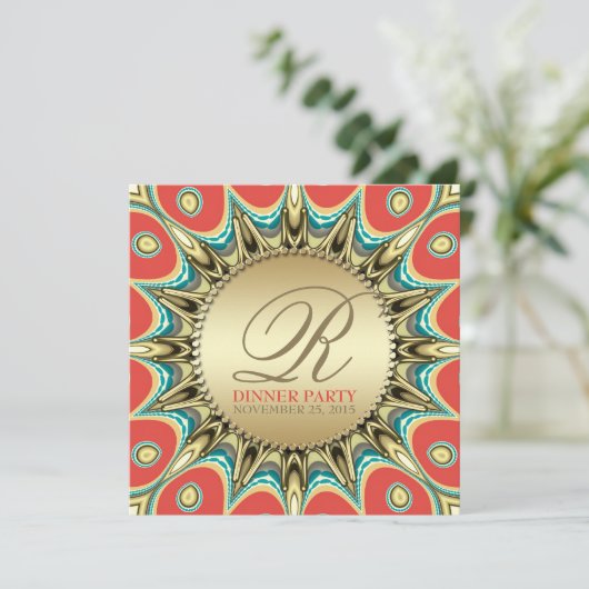 Metallic Zonnebloem Golden Dinner Party Uitnodigin Kaart (Staand voorkant)