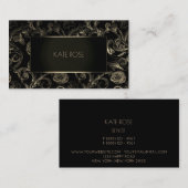 Metallic Zwart Champagne Goud Bloemen Lijst Rozen Visitekaartje (Voorkant / Achterkant)