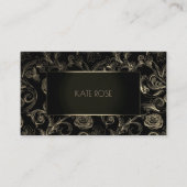 Metallic Zwart Champagne Goud Bloemen Lijst Rozen Visitekaartje (Voorkant)
