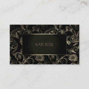 Metallic Zwart Champagne Goud Bloemen Lijst Rozen Visitekaartje