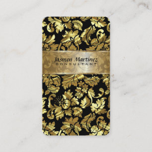 Metallic zwart en goud bloemendamast visitekaartje
