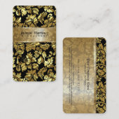 Metallic zwart en goud bloemendamast visitekaartje (Voorkant / Achterkant)