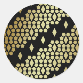 Metallic zwart en goud diamanten honingraat patroo ronde sticker