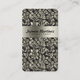 Metallic zwart en oud zilver Toon bloemdamast Visitekaartje
