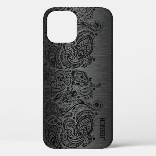 Metallic zwart met zwart Paisley Kant Hoesje-Mate  Case-Mate iPhone Case (Achterkant)