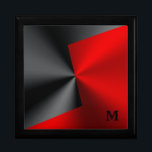 Metallic zwart & rood roestvrij staal cadeaudoosje<br><div class="desc">Glimmend zwart en rood faux metallic geometrisch ontwerp.</div>