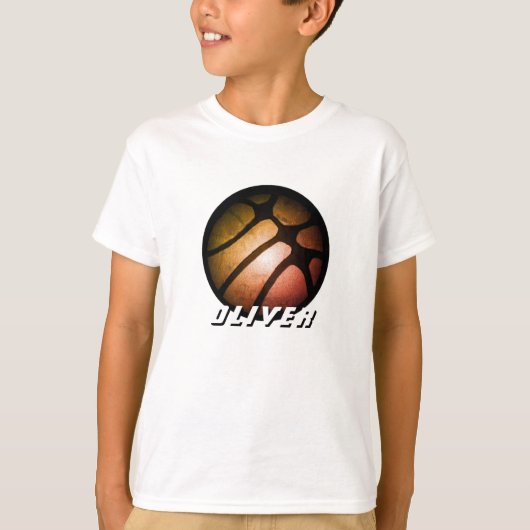 Metallic zwart Sinaasappel basketbal naam T-shirt (Voorkant)