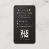 Metallic Zwart Wit Goud Monogram QR Code Visitekaartje (Achterkant)
