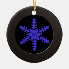Metallic zwarte cirkel en blauwe sneeuwvlok keramisch ornament