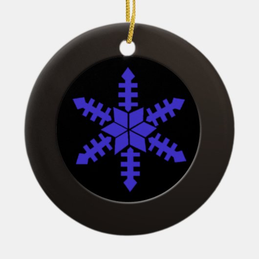 Metallic zwarte cirkel en blauwe sneeuwvlok keramisch ornament (Voorkant)