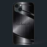 Metallic zwarte vormgeving geborstelde aluminium l iPhone 13 hoesje<br><div class="desc">Glanzend zwart metallisch geborsteld aluminium. Aangepast en optioneel monogram. Koel mannelijk ontwerp. Beschikbaar op andere producten</div>