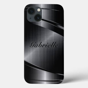 Metallic zwarte vormgeving geborstelde aluminium l iPhone 13 hoesje