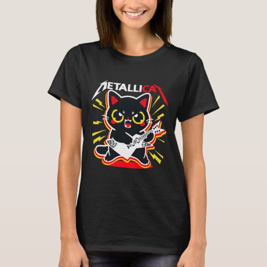 Metallicat Funny Cat Rock 90 Meow T-shirt (Voorkant)