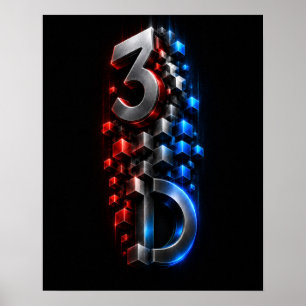 Metallieke 3D-dimensie Kubussen Abstracte Poster
