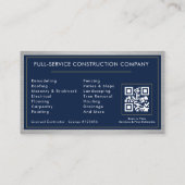 Metallieke QR-code bouwconstructie marineblauw Visitekaartje (Achterkant)