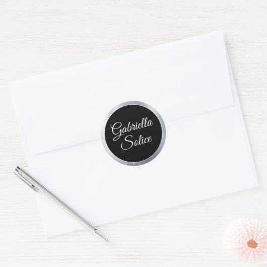 Metallieke Zilveren Glans Douane Monogram Stickers (Envelop)
