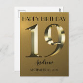 Metallig gouden 19e verjaardag briefkaart (Voorkant / Achterkant)