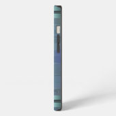 Metallisch blauw-grijs strepenpatroon monogram iPhone hoesje (Linkerkant)