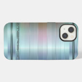 Metallisch blauw-grijs strepenpatroon monogram iPhone hoesje (Achterkant horizontaal)